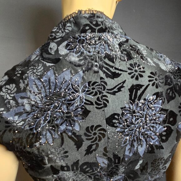 Vintage 90s Y2K  Black Flocked Velvet Top Size M Sleeveless Glitter Whimsigoth - Picture 7 of 9